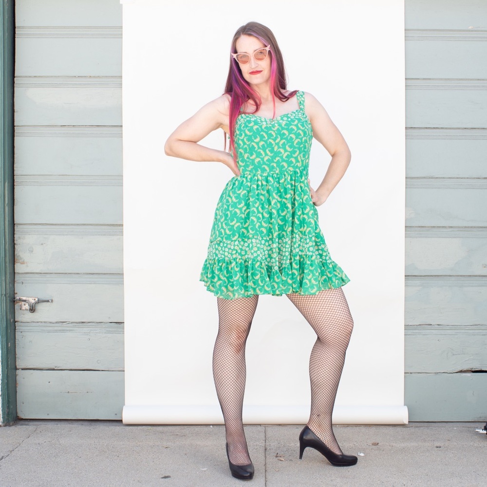 Green Floral Sleeveless Dress